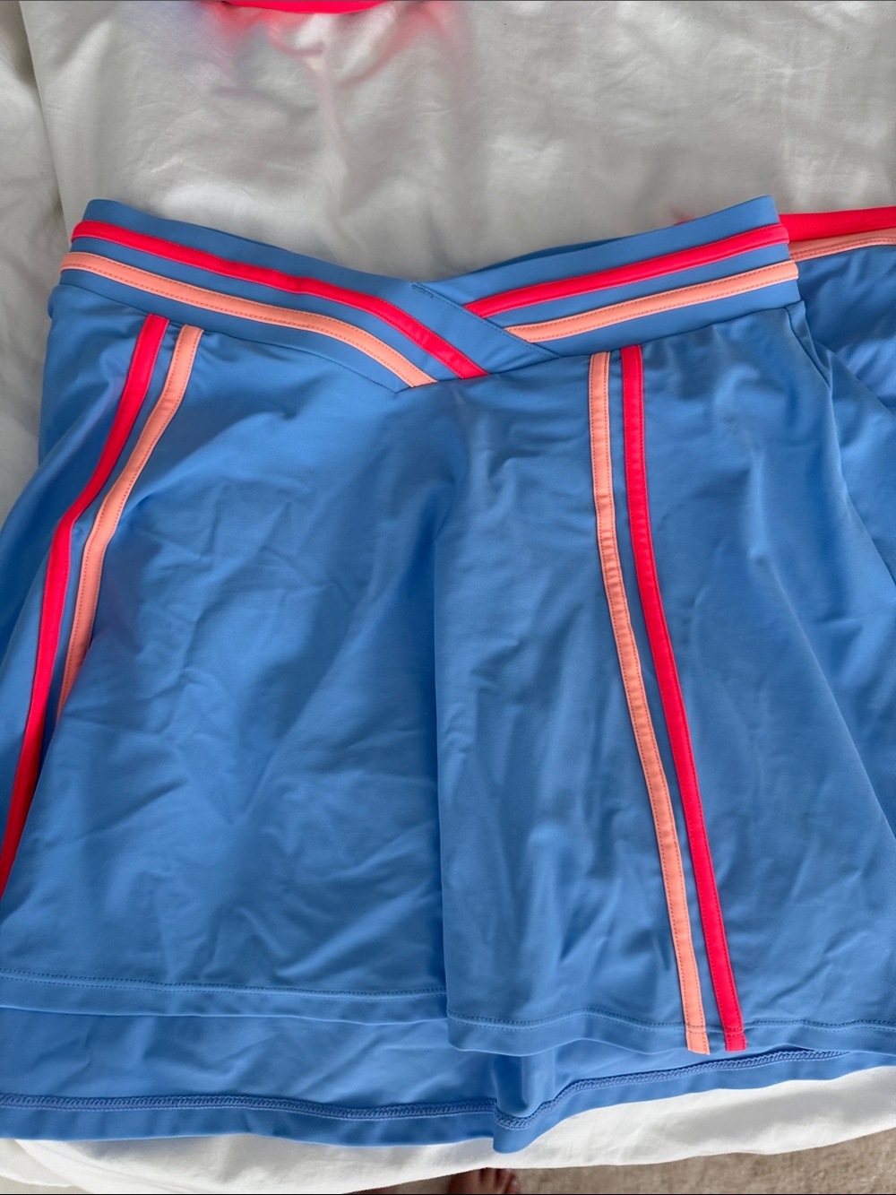 NWT S swim women’s three piece Blue & Coral Bikini Set top, bottoms, skirt - Picture 3 of 5